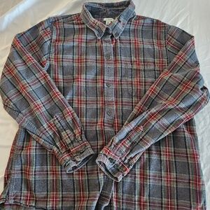 LL BEAN Classic Plaid Button-Down Shirt in Red and Gray XL MENS 100% COTTON